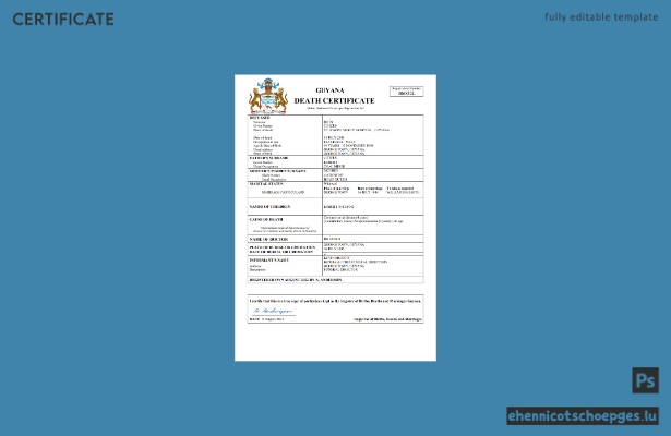 Guyana-Sterbeurkunde: Beispielansicht in Word und PDF